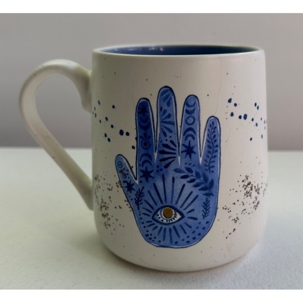 Third Eye Stoneware EYE/ PALM/ HAND Coffee Mug Moon Child Hamsa Insight Healing